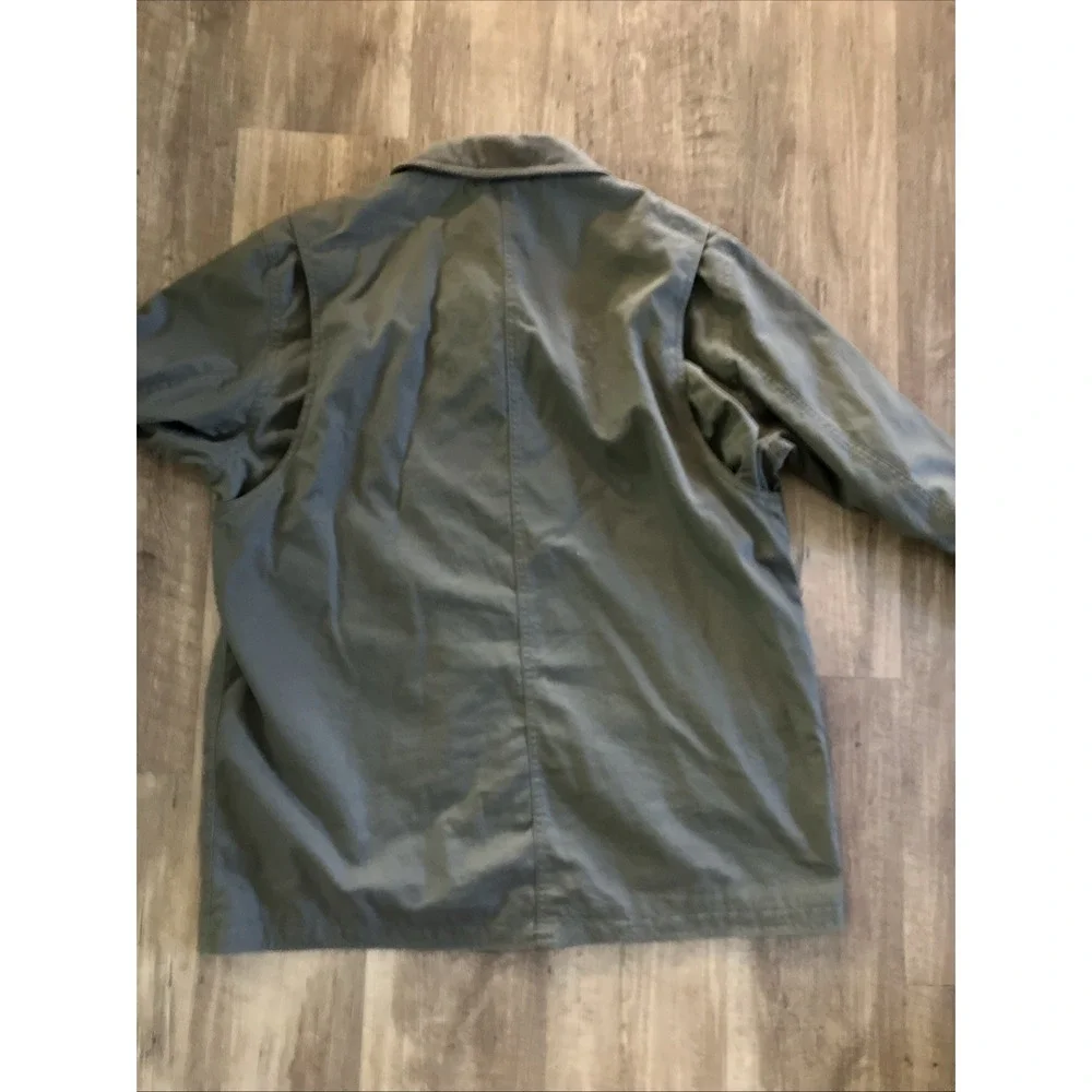 Lands' End Barn Coat Mens Large Green Canvas Field Jacket Corduroy Plaid Lined